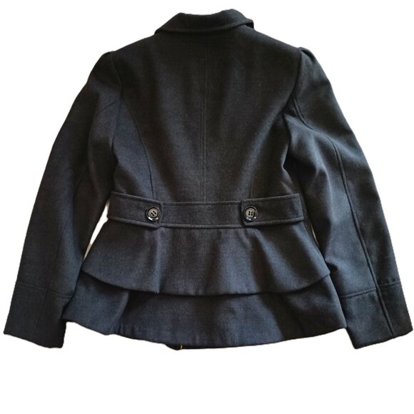 Decree Double Breasted Pea Coat Lined Hip Length Heather Charcoal Gray Peplum Lg - Picture 2 of 6